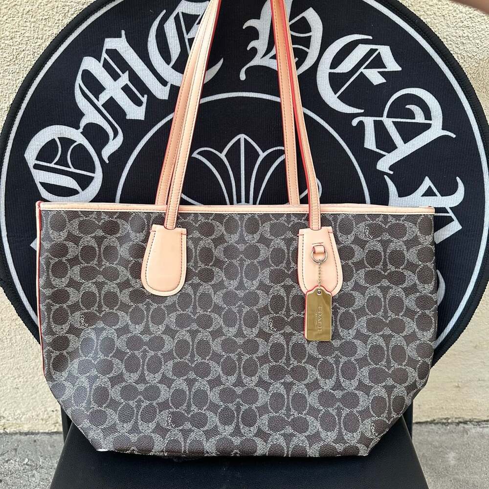 Coach City Tote in Signature Coated Canvas with Light Pink Trim